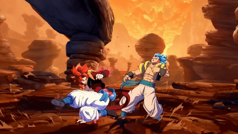A Cartoon Of A Man With Blue Hair Fighting Another Man In A Desert Scene GIF
