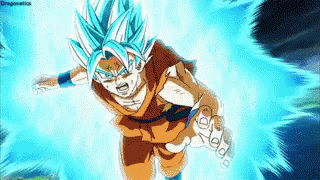 A Cartoon Of A Man With Blue Hair Is Flying Through The Air . GIF