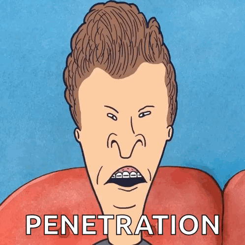 A Cartoon Of A Man With Braces On His Teeth With The Word Penetration Below Him GIF