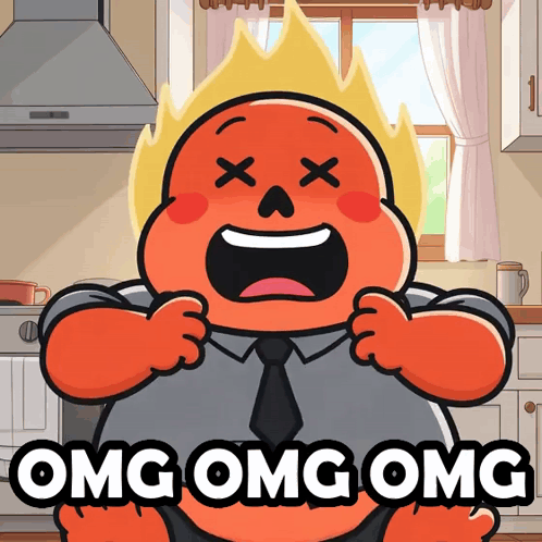 A Cartoon Of A Man With Flames On His Head And The Words Omg Omg Omg On The Bottom GIF