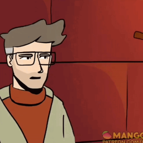 A Cartoon Of A Man With Glasses And A Yellow Cartoon Character Laughing GIF