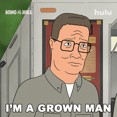 A Cartoon Of A Man With Glasses And The Words I 'M A Grown Man GIF
