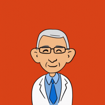 A Cartoon Of A Man With Glasses And The Words Listen To Fauci Around Him GIF