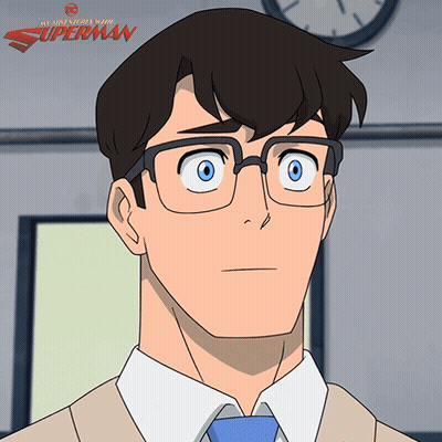 A Cartoon Of A Man With Glasses And The Words My Adventure With Superman Above Him GIF