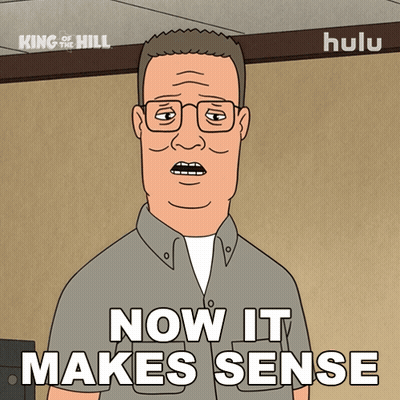 A Cartoon Of A Man With Glasses And The Words Now It Makes Sense GIF