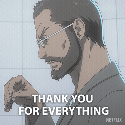A Cartoon Of A Man With Glasses And The Words Thank You For Everything On The Bottom GIF