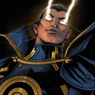 A Cartoon Of A Man With Glowing Eyes And A Cape GIF