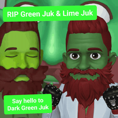 A Cartoon Of A Man With Green Hair And Red Beard Says Rip Green Juk And Lime Juk GIF