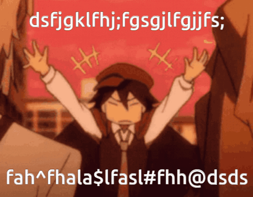 A Cartoon Of A Man With His Arms In The Air With The Words Dsfgklfhj Fgsgjfgjfs GIF