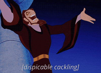 A Cartoon Of A Man With His Arms Outstretched And The Words " Dispicale Cackling " Below Him GIF
