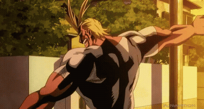 A Cartoon Of A Man With His Arms Outstretched Says Funimation On The Bottom GIF