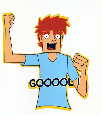 A Cartoon Of A Man With His Fist In The Air And The Words Goooool GIF