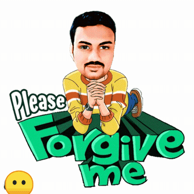 A Cartoon Of A Man With His Hands Folded And The Words Please Forgive Me Behind Him GIF