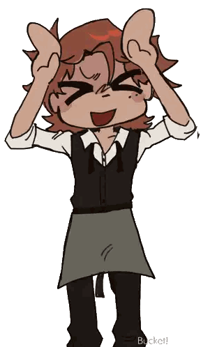 A Cartoon Of A Man With His Hands On His Head And The Word Bucket On The Bottom Left Sticker