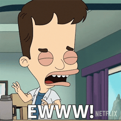A Cartoon Of A Man With His Mouth Open And The Words Ewww Netflix On The Bottom GIF