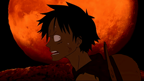 A Cartoon Of A Man With His Mouth Open In Front Of A Red Moon GIF