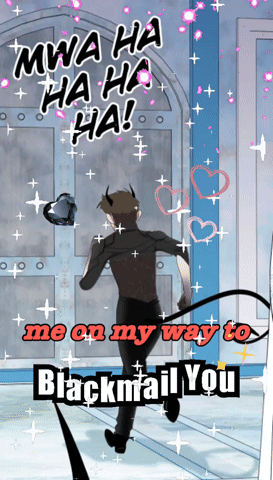 A Cartoon Of A Man With Horns And The Words " Me On My Way To Blackmail You " On The Bottom GIF