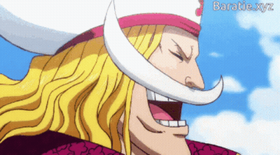 A Cartoon Of A Man With Long Blonde Hair And A White Beard With Baratie.xyz Written Below Him GIF