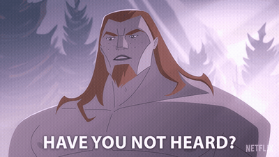 A Cartoon Of A Man With Long Hair And A Beard Says Have You Not Heard GIF