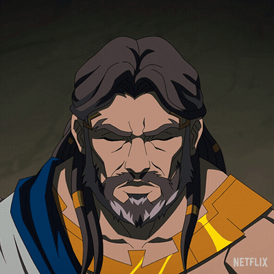 A Cartoon Of A Man With Long Hair And A Beard With A Netflix Logo Behind Him GIF