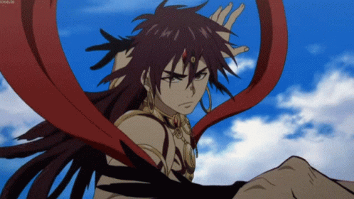 A Cartoon Of A Man With Long Hair And A Blue Sky In The Background GIF