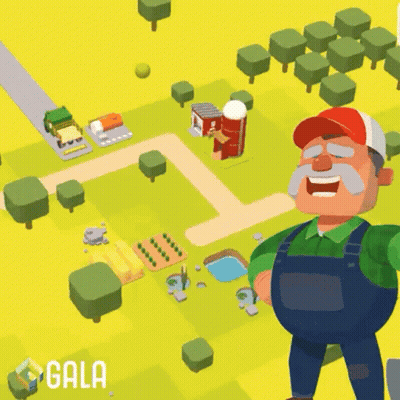 A Cartoon Of A Man With Overalls And A Red Hat Standing In A Field GIF