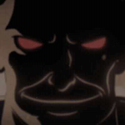 A Cartoon Of A Man With Red Eyes And A Mustache GIF