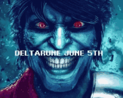 A Cartoon Of A Man With Red Eyes And The Words Deltarone June 5Th GIF