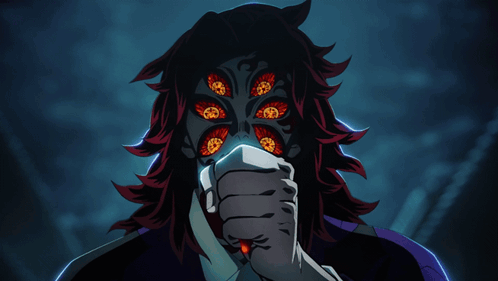 A Cartoon Of A Man With Red Eyes And The Words Upper One Above Him GIF