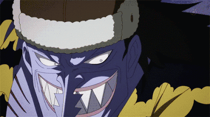 A Cartoon Of A Man With Sharp Teeth And A Hat GIF