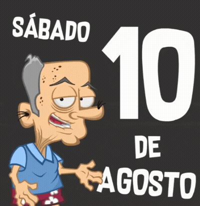 A Cartoon Of A Man With The Date Sabado 10 De Agosto On The Bottom GIF