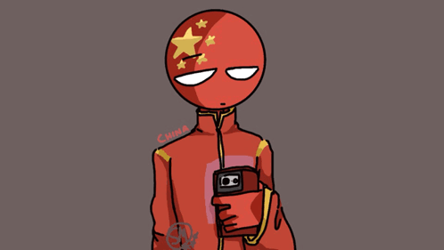 A Cartoon Of A Man With The Flag Of China On His Head Holding A Camera GIF