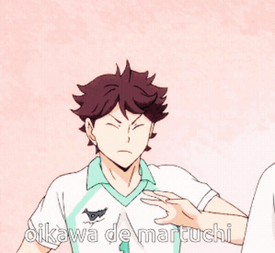 A Cartoon Of A Man With The Name Oikawa De Martuchi On The Bottom GIF