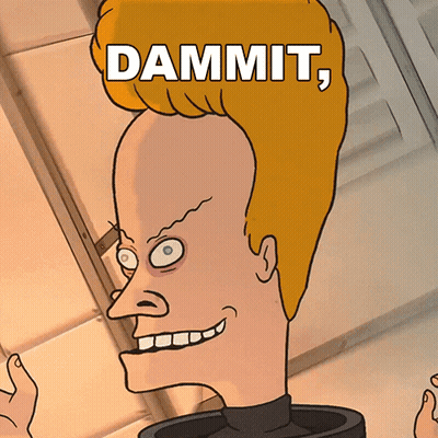 A Cartoon Of A Man With The Word Dammit On His Head GIF