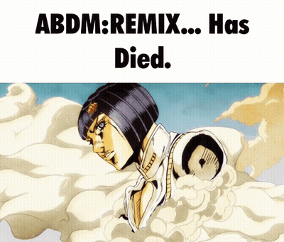 A Cartoon Of A Man With The Words Abdm Remix Has Died On The Bottom GIF