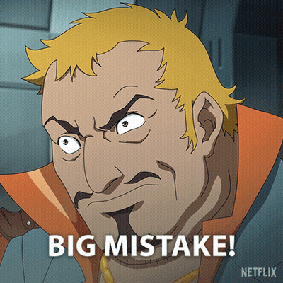 A Cartoon Of A Man With The Words Big Mistake Written Below Him GIF