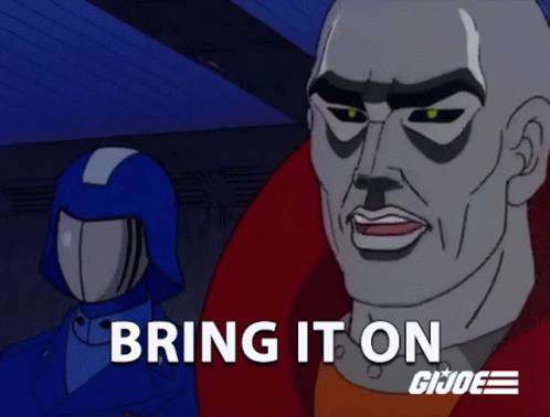 A Cartoon Of A Man With The Words Bring It On GIF