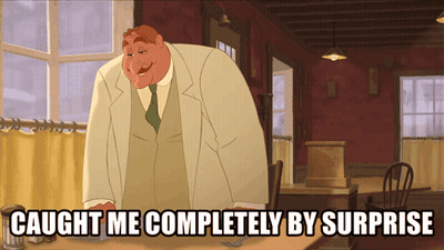 A Cartoon Of A Man With The Words Caught Me Completely By Surprise Underneath Him GIF