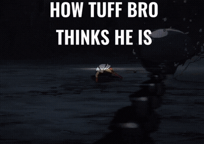 A Cartoon Of A Man With The Words " How Buffing Thinks He Is " GIF