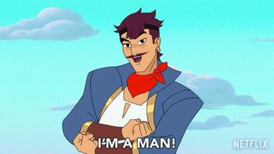 A Cartoon Of A Man With The Words I 'M A Man Below Him GIF