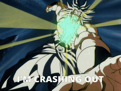 A Cartoon Of A Man With The Words I 'M Crashing Out Below Him GIF