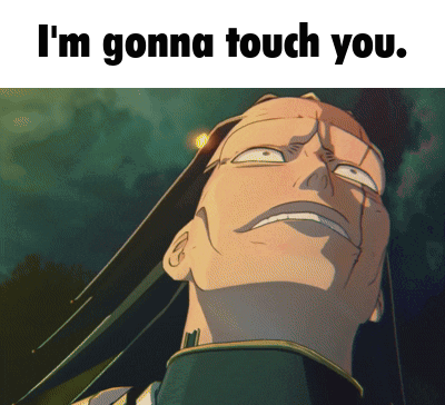 A Cartoon Of A Man With The Words " I 'M Gonna Touch You " On The Bottom GIF
