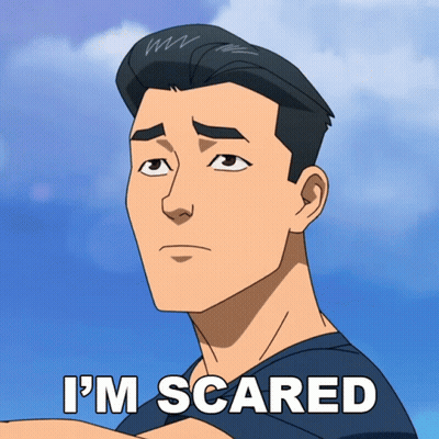 A Cartoon Of A Man With The Words " I 'M Scared " Below Him GIF