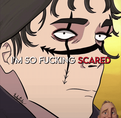 A Cartoon Of A Man With The Words " I 'M So Fucking Scared " On The Bottom GIF