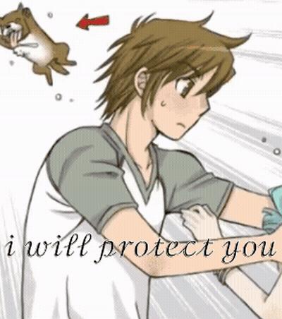 A Cartoon Of A Man With The Words " I Will Protect You " On The Bottom Right GIF