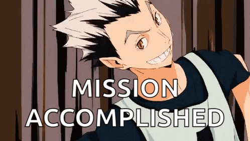 A Cartoon Of A Man With The Words Mission Accomplished Written On It . GIF