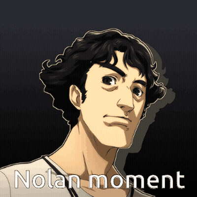 A Cartoon Of A Man With The Words Nolan Moment Written Below Him GIF