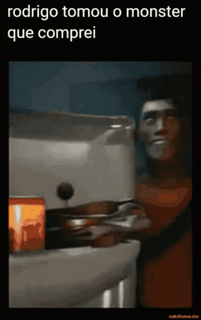 A Cartoon Of A Man With The Words Rodrigo Tomou O Monster Que Comprei Above Him GIF