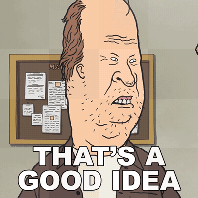 A Cartoon Of A Man With The Words That 'S A Good Idea Above Him GIF
