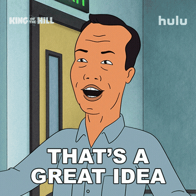 A Cartoon Of A Man With The Words That 'S A Great Idea GIF